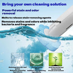 brosse toilette jetable blanc bleu texture granulée support transparent nettoyage moderne pratique
