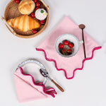 serviettes table classiques fleurs roses jaunes bordure bleue coton rose vert blanc