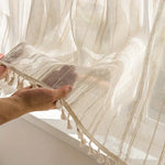 rideau bohème beige rayé translucide champêtre tringle rideau inclus(franges décoratives)