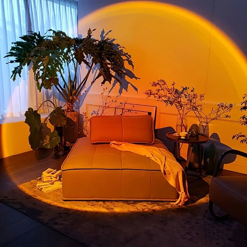 lampe projection sunset motifs végétaux couleurs chaudes ambiance nocturne flexible décorative usb portable