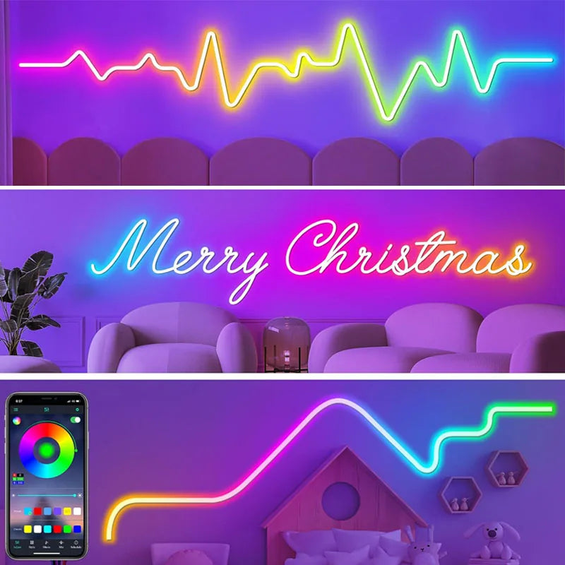 ruban led néon multicolore fluorescent moderne controle bluetooth application usb