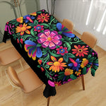nappe table rectangulaire jour morts fleurs colorées polyester moderne noire festive rouges orangées jaunes