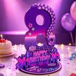 décoration anniversaire enfant années 80 disco numérotée violet rose magenta jaune