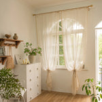 rideau moderne bohème semi transparent beige franges dorées anneaux métalliques intérieur salon chambre