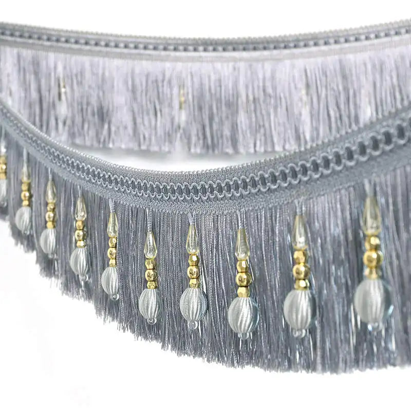 ruban franges dorées bleu clair gris vert beige marron rouge decoratif polyester 11cm
