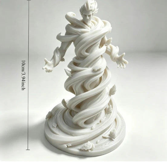 statue spirale vent fantôme noir blanc argenté artisanal main sculpté détails floraux base fantaisie