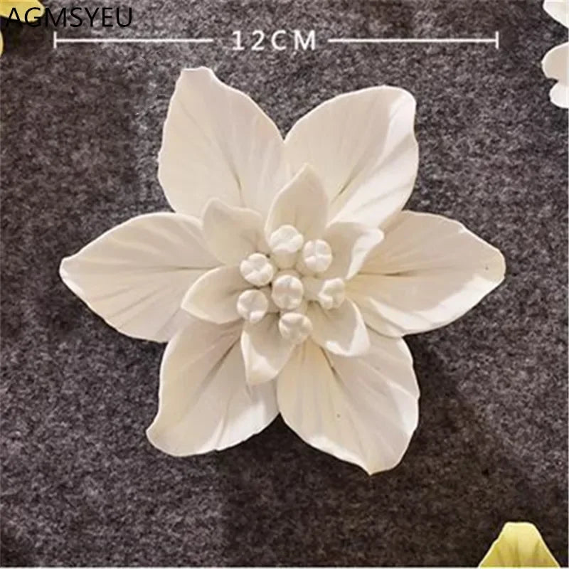 fleurs artificielles bleu clair blanches décoration murale 3d petals centre