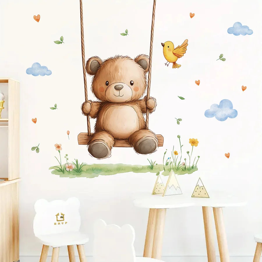 autocollant mural animaux forêt dessin animé décoration chambre bébé fille garçon sticker murale pvc