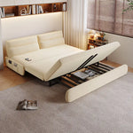 canapé lit moderne tissu uni beige clair rangement électrique pliant bois latex