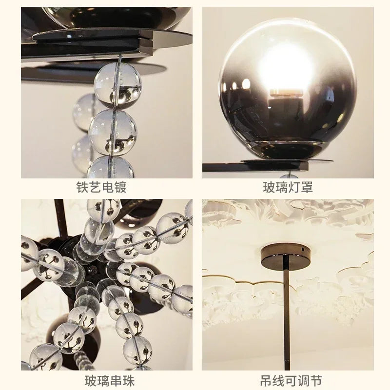 lustre moderne verre noir argenté élégant salon chambre lumière neutre chaude
