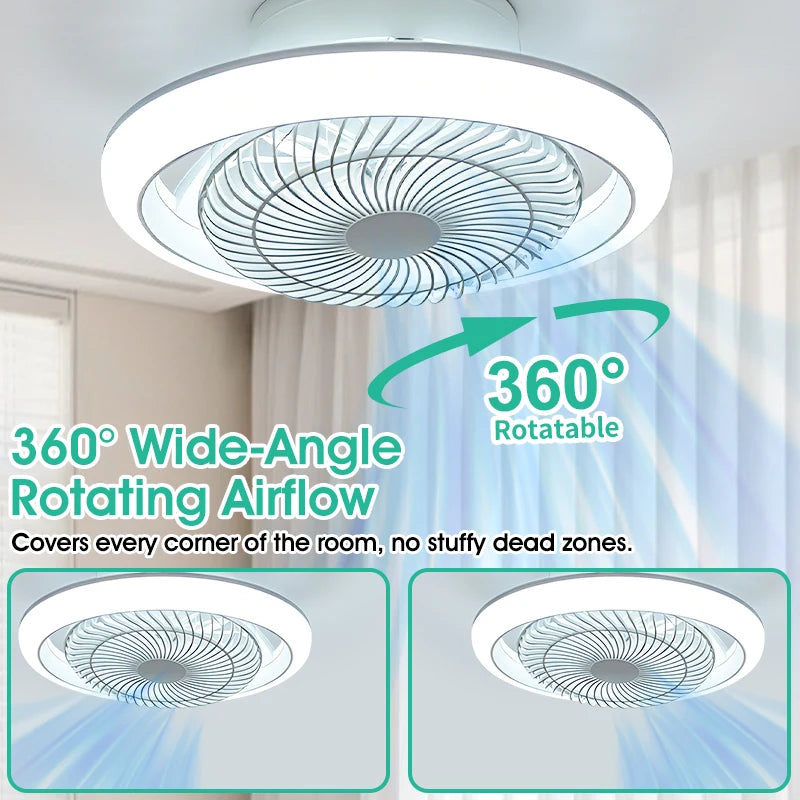 ventilateur moderne lumière led télécommande vitesses oscillation blanc grille noire