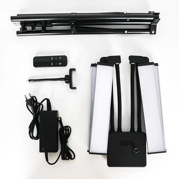 lampe photographie quatre bras noir blanc réglable continu 3200K 5600K clips aluminium moderne