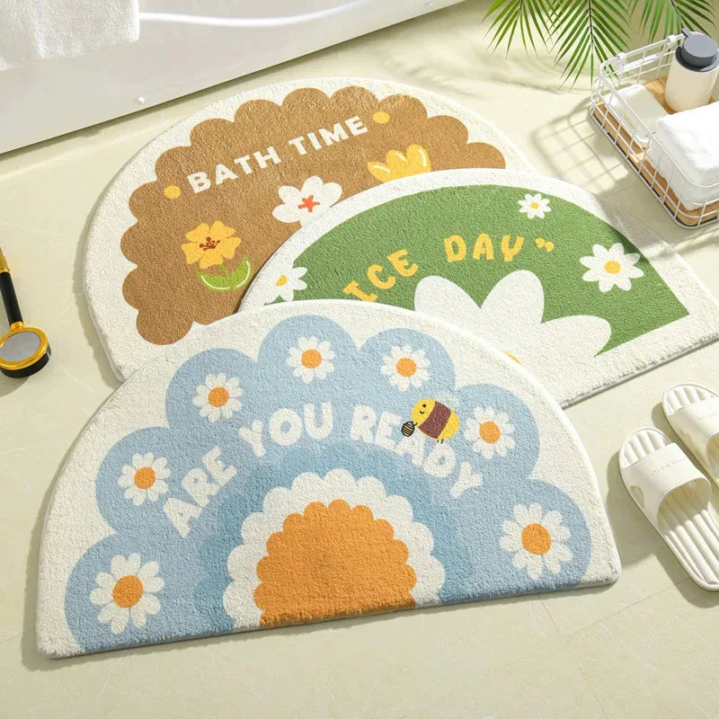 tapis bain floral pastoral absorbant doux antidérapant jaune rouge vert bleu orange blanc enfants