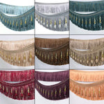 ruban franges dorées bleu clair gris vert beige marron rouge decoratif polyester 11cm