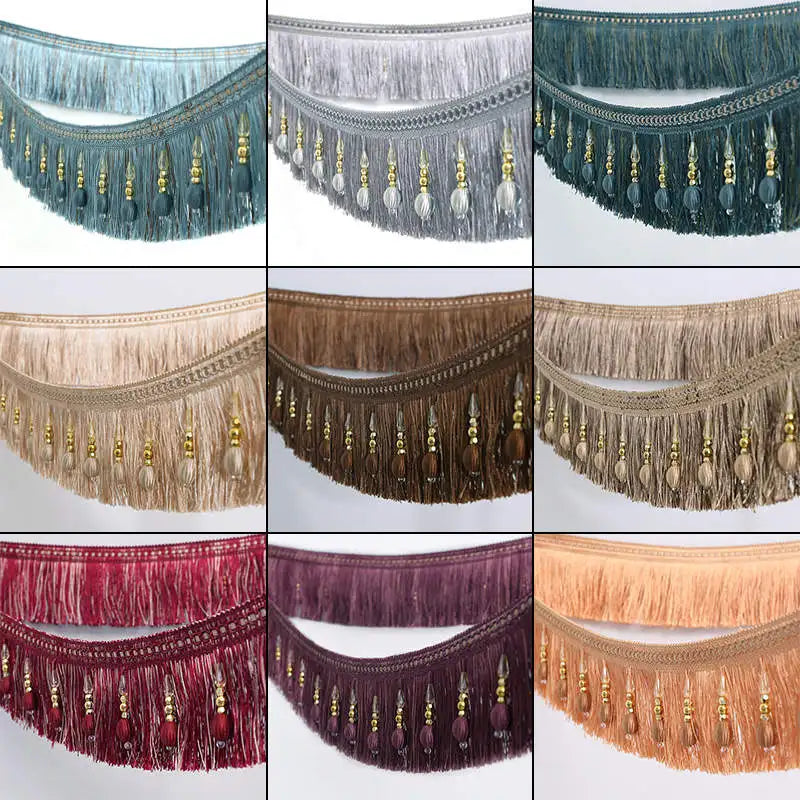 ruban franges dorées bleu clair gris vert beige marron rouge decoratif polyester 11cm