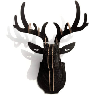 Décoration murale tête de cerf en bois puzzle 3D pour salon, bureau et bar - Ornement artisanal