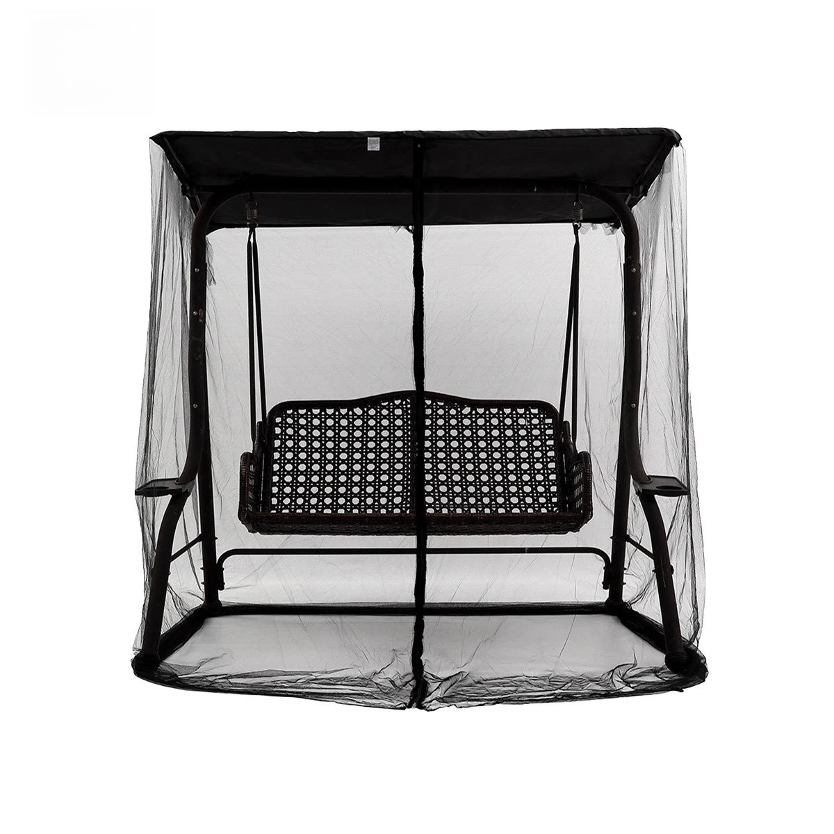balançoire moderne toile anti moustiques fer noir rattan tringlesextérieur jardinSuspension