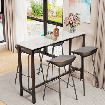 table haute moderne marbre blanc pieds métal noir tabourets minimaliste