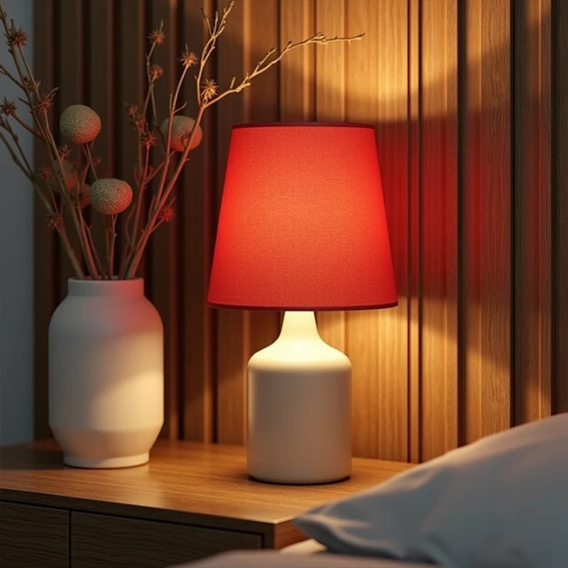 abat jour moderne tissu texturé lampe table rouge noir blanc boisclair minimalisteintérieurclaire
