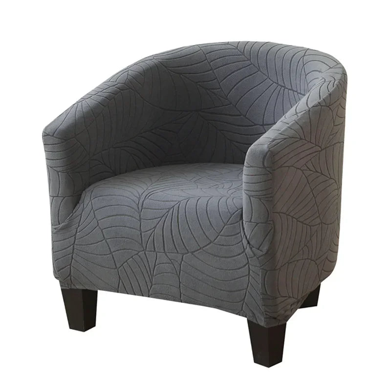 housse fauteuil moderne feuilles stylisées beige gris bleu clair polyestère lavable machine Jacquard fixations