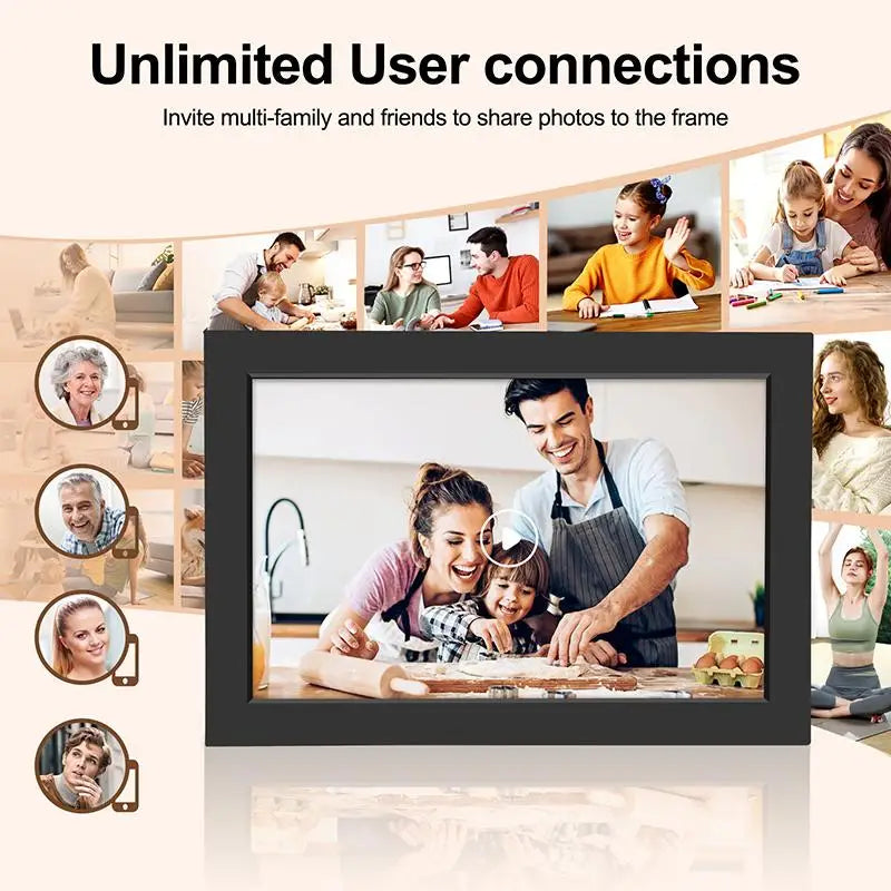 cadre photo numérique wifi écran tactile hd imitation bois moderne 32go photos variées famille