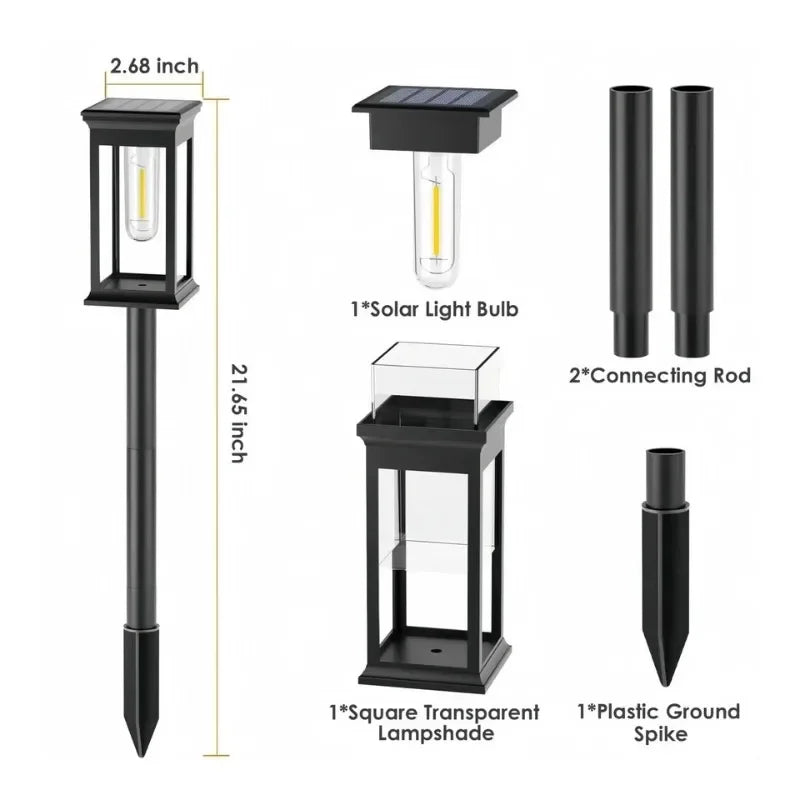 lampes solaires autonomes led étanches ip65 classique transparentes noir extérieur allée jardin fixations piquets