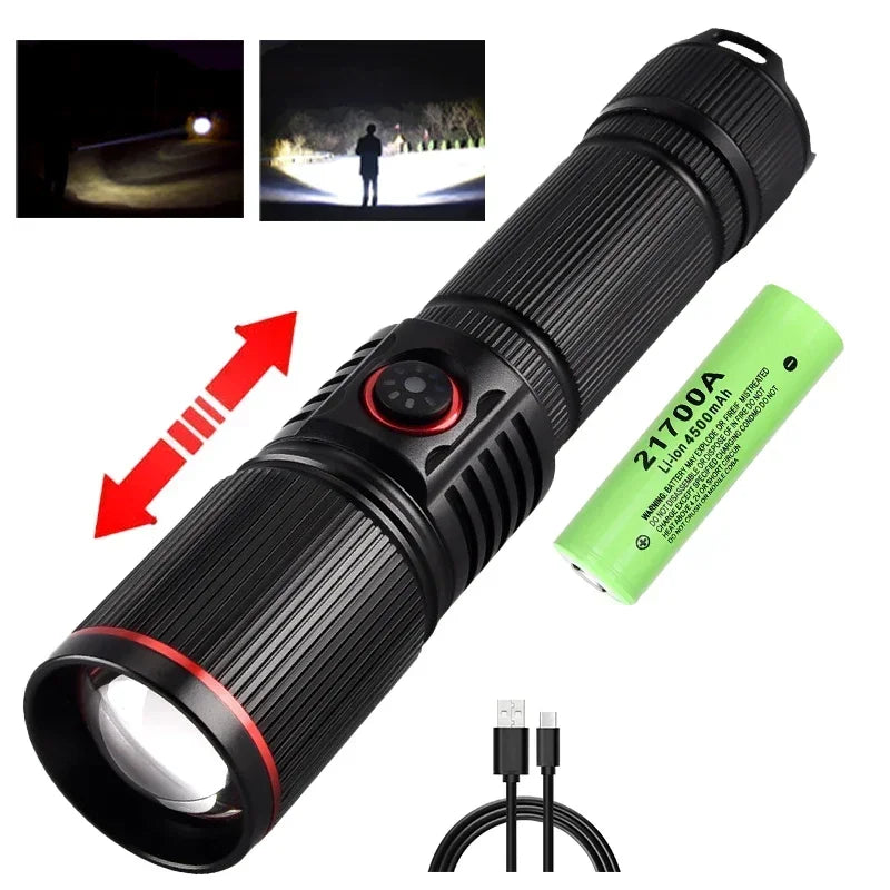 torche rechargeable 30w led noire intense camping plein air modulaire zoom