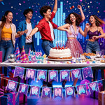 guirlande fanions violet bleu blanc rose étoiles notes musicales paillettes fil festif anniversaire enfant