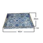 plateau rangement vintage plastique bleu marine motif floral poignées métalliques décoration intérieure classique