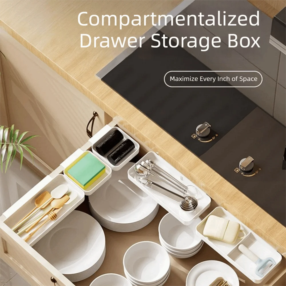 boîtes rangement tiroir compartiments blanc modernes organisation cuisine assiettes cuillères outils cosmétiques porte clés