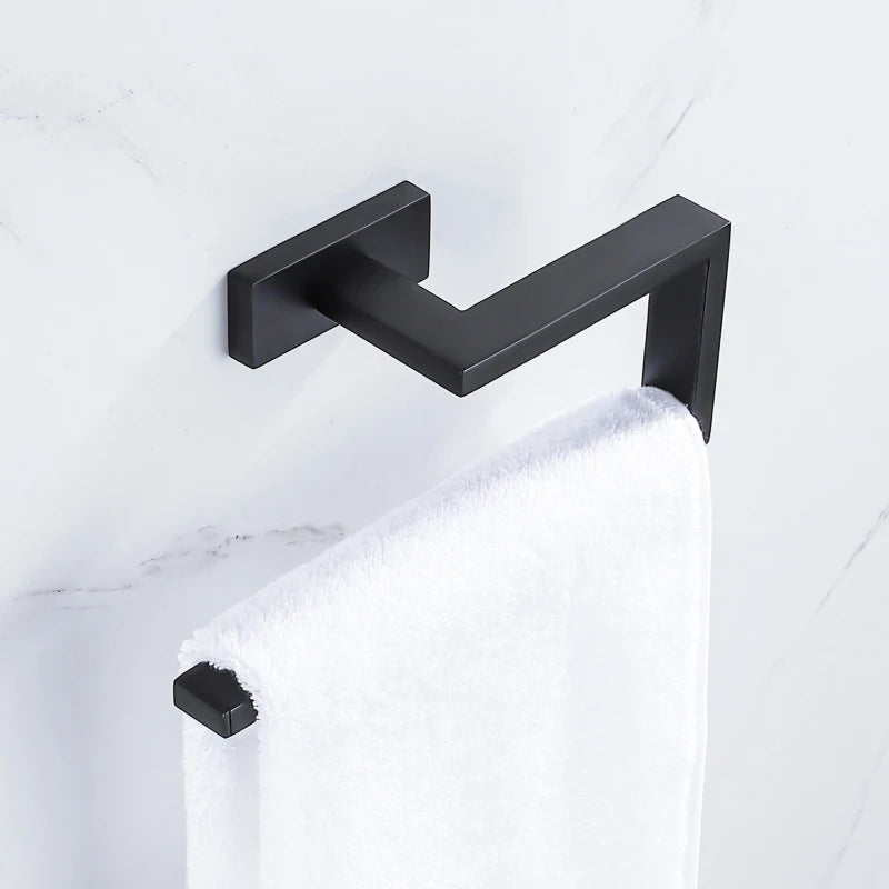 porte serviettes mural noir mat moderne minimaliste fixe mur pratique élégance salle bains decoration