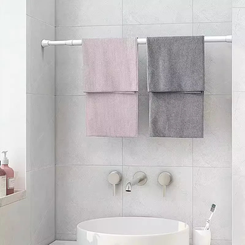 tringle télescopique extensible blanc moderne rideau serviettes carreaux floral minimaliste douche