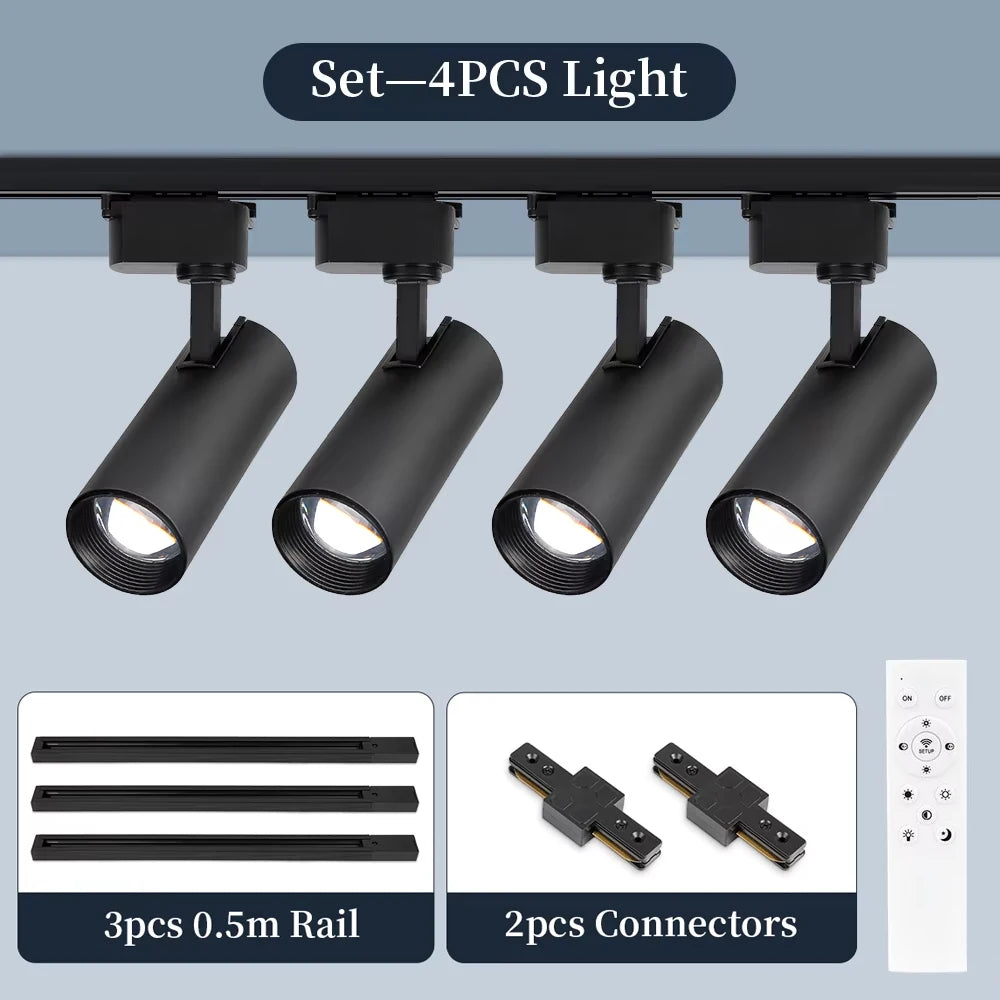 spots led modernes noir blanc télécommande dimmable ensembles complets rail