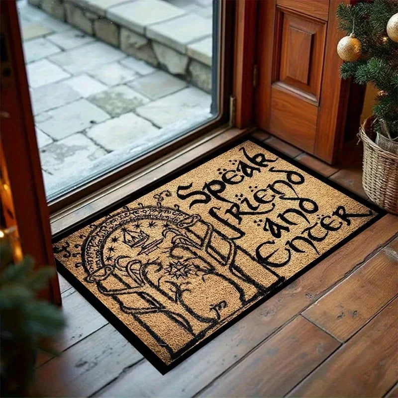 tapis bienvenue porte inscription fantasy beige noir antidérapant extérieur entrée vestibule couloir moderne