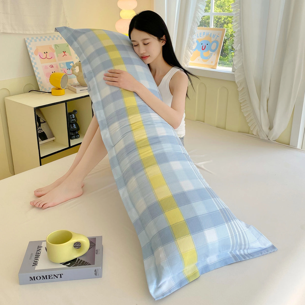 taie d'oreiller double polyester multicolore carreaux moderne hiver été 48x180cm fixations hospitalierôtel maison