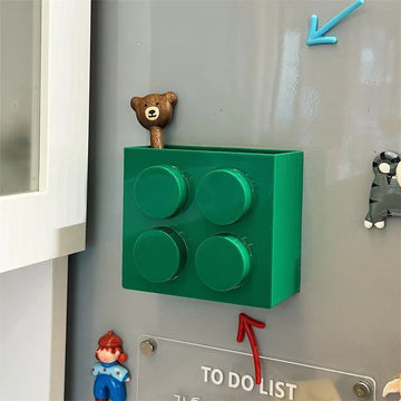boîtes rangement magnétiques murales couleurs jaune vert bleu rouge moderne ludique cercles brique lego