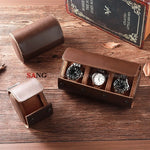 boîtes montres simili cuir bleu marine marron clair classique fixations compartiments sécurité vintage