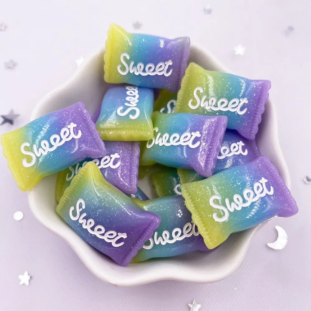 cabochons résine colorée 3d bonbons violet rose bleu jaune gradient brillants scrapbook artisanat