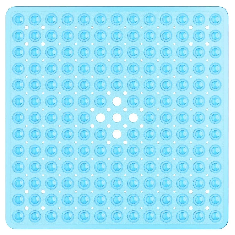 tapis bain antidérapant pvc bleu blanc noir perforé moderne adhésif 53x53cm