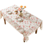 nappe table rectangulaire coton fleurs pompons bordure décorative pastoral maison mariage