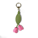 porte clés décoration florale tulipes feuilles vert jaune rose rouge bleu gris violet anneaux