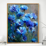 peinture numéros diy fleurs bleues vertes toile cadre bois simple facile nouveau peintre decor
