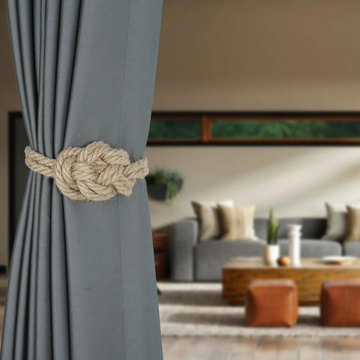 anneaux rideau tressés chanvre gris beige aimants facile utiliser décoration moderne rustique