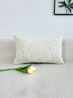 taie d'oreiller ronde brodée polyester élégante housse coussin fermeture éclair motif complexe beige clair