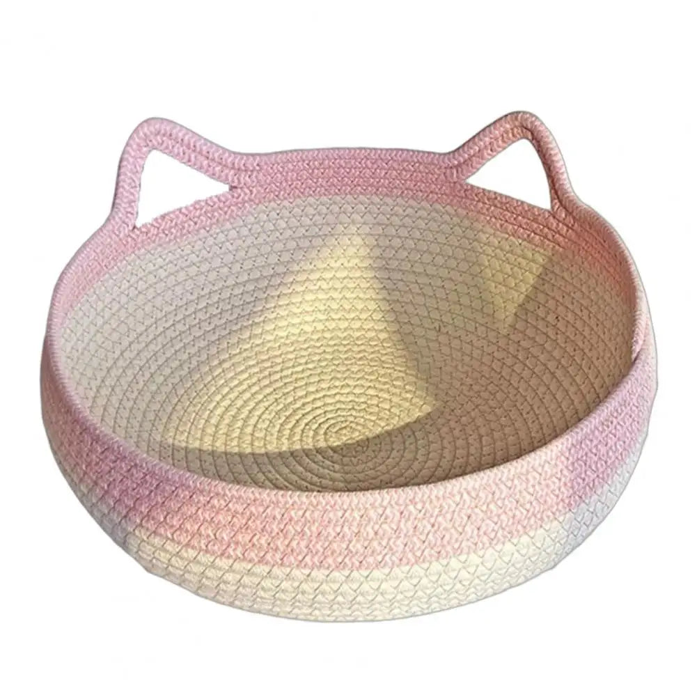 lit chat tissé main rose clair beige coussin amovible moderne