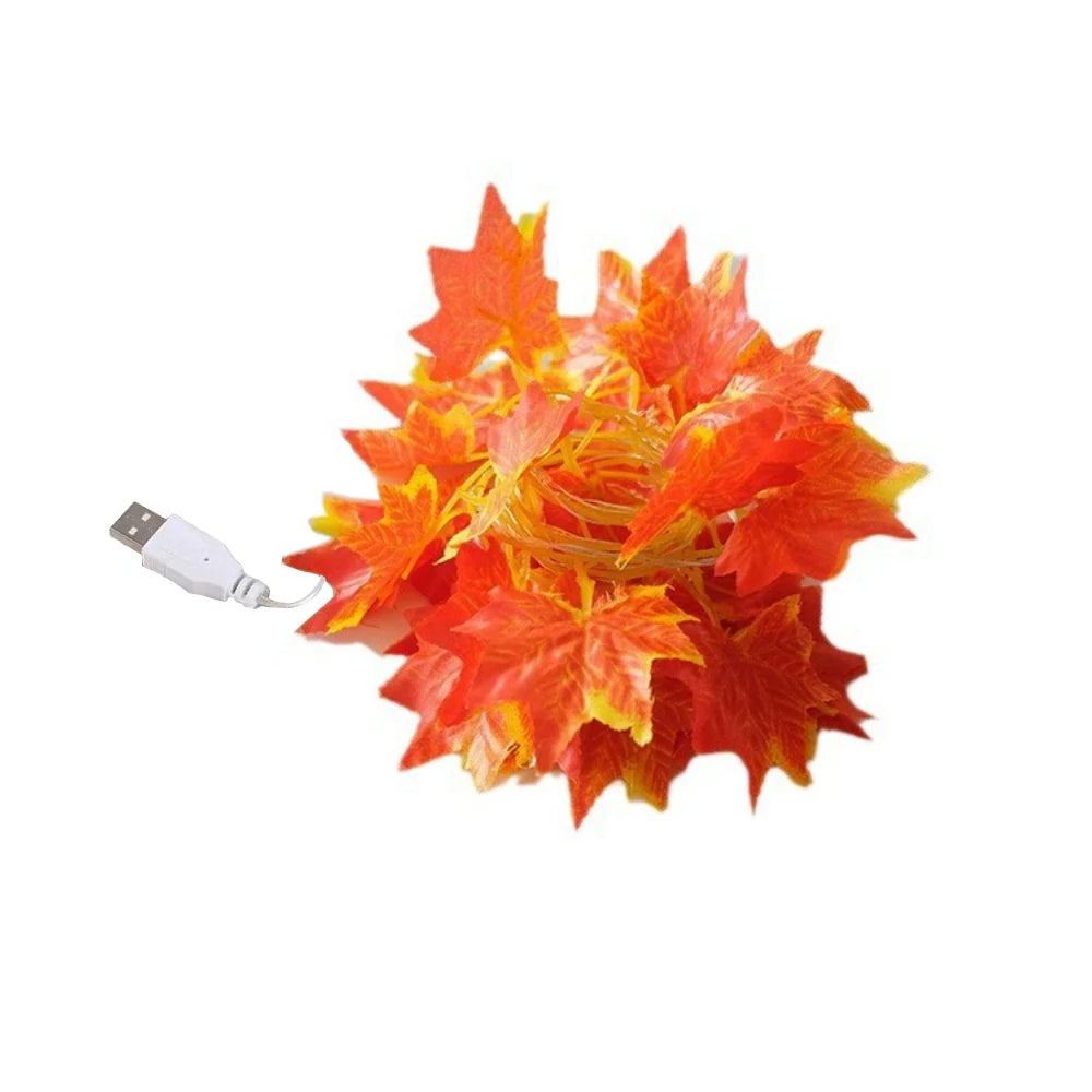 guirlande lumineuse feuilles vertes feuilles oranges batterie usb blanc chaud bleu rouge