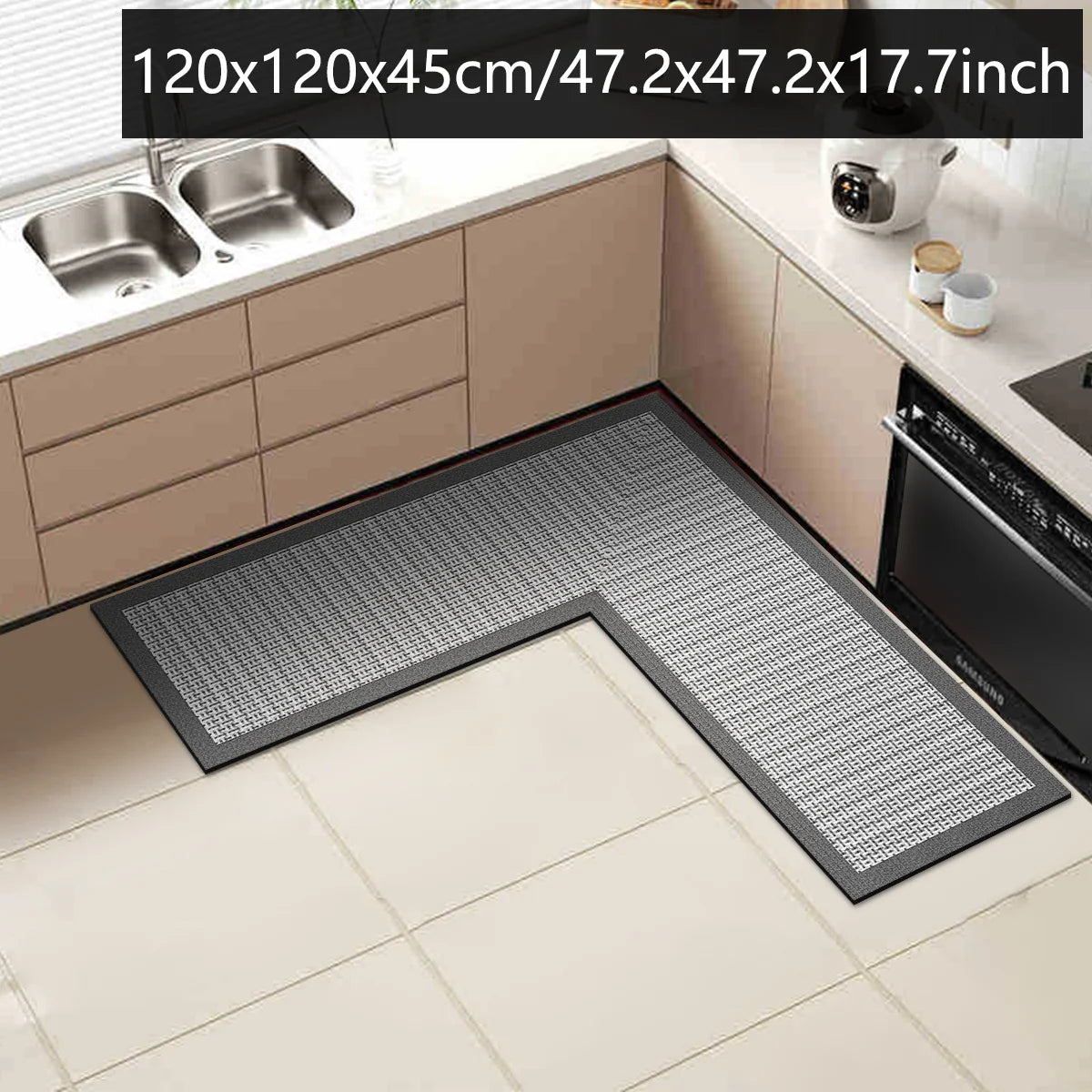 tapis sol intérieur gris moderne adhésif lavage main chambre cuisine salle bain grande taille