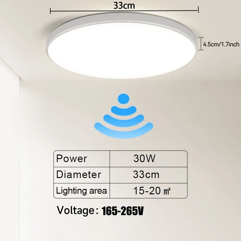 plafonnier led moderne blanc autonome induction radar flux 249 2000 lumineux 10~15 sources 3m²