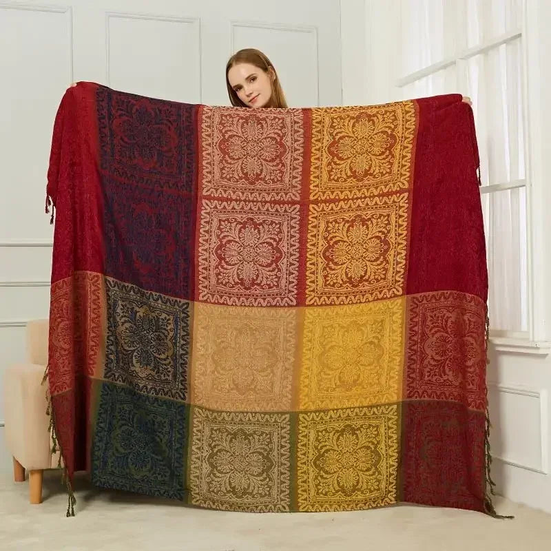 couverture bohème multicolore géométrique tissu chenille portable pique nique voyage printemps automne ethnique décoration