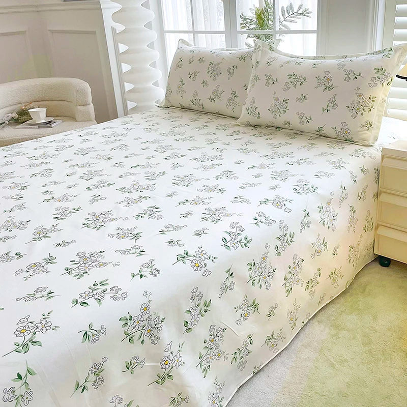 drap lit plat fleurs colorées bleu marine coton polyester moderne lit double grande taille